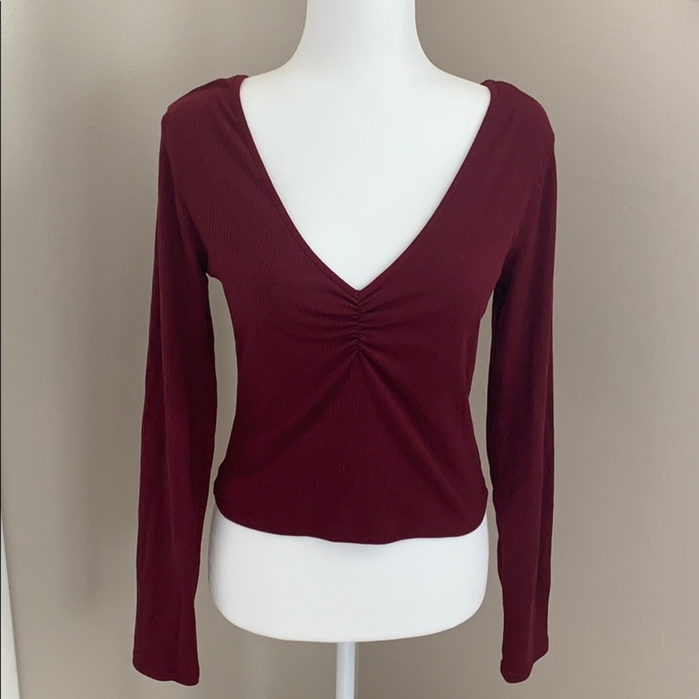 Pacsun Basics Maroon Long Sleeve V-Neck